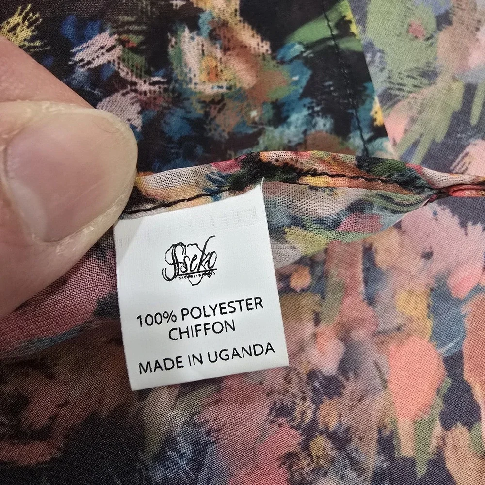 Sseko 100% Chiffon Floral Scarf - Multi-Color Abstract Print‎ - 60